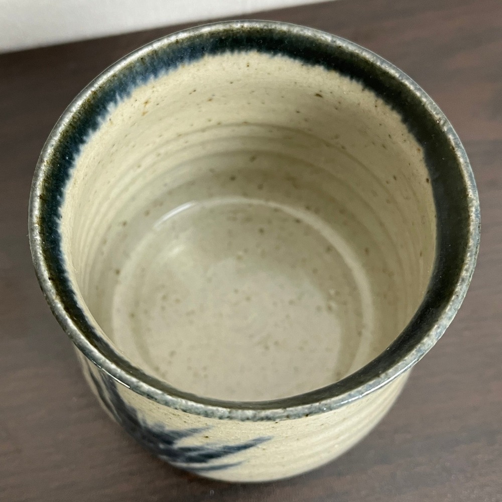 Handmade Studio Pottery Yunomi Mug Cup Blue Brushstroke Glaze Artist Signed - Picture 5 of 8